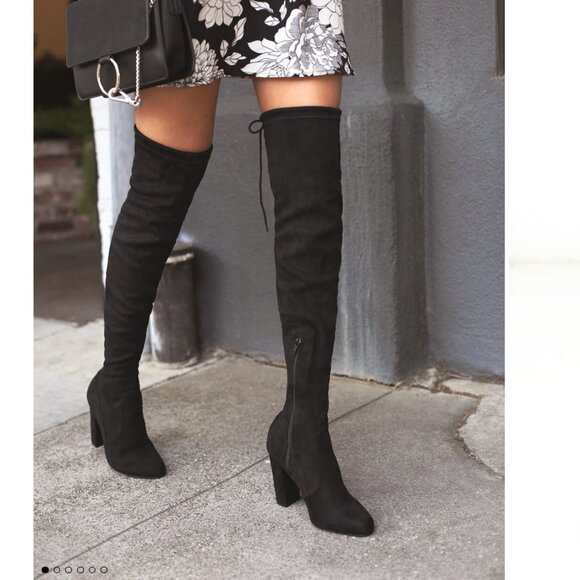 Lulus Shoes - Lulus So Much Yes Black Suede Block Heel Over the Knee Boots Size 7.5